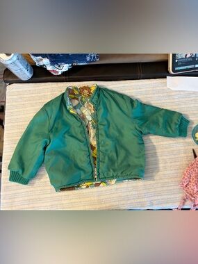 Reversible Teal Cropped Jacket with Floral Lining